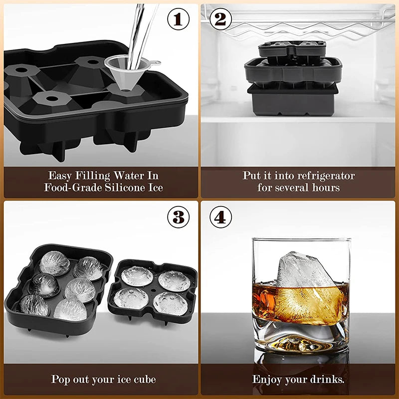 LMETJMA Large Ice Cube Trays Silicone Ice Cube Molds for Freezer with Lid Reusable Whiskey Ice Mold Ball Diamond Ice Mold JT08