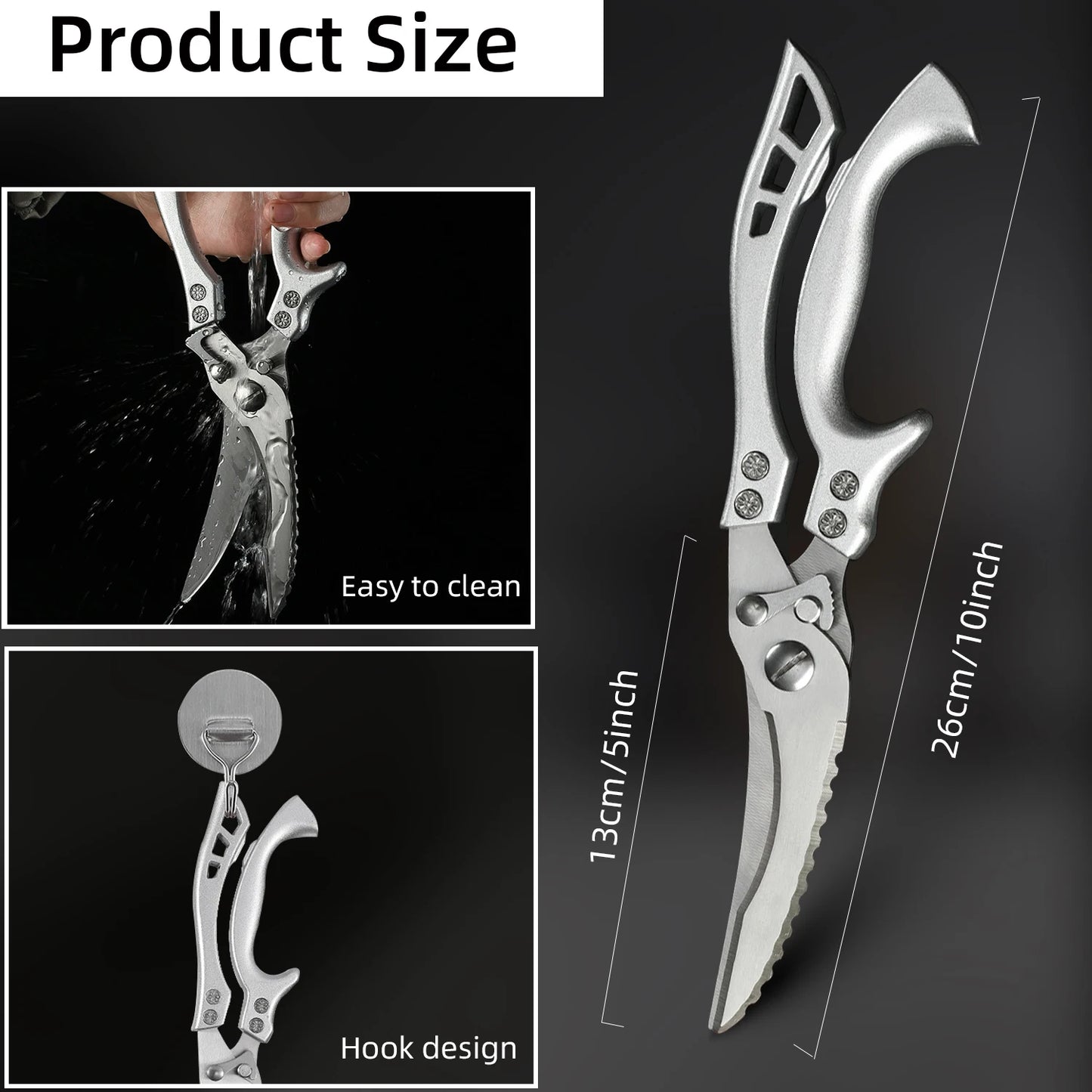 Kitchen Scissors Chicken Bone Kitchen Shears,Duck Fish Cutter 4Cr Stainless Steel Fish Scissors Scale Clean Cook Scissors Knife