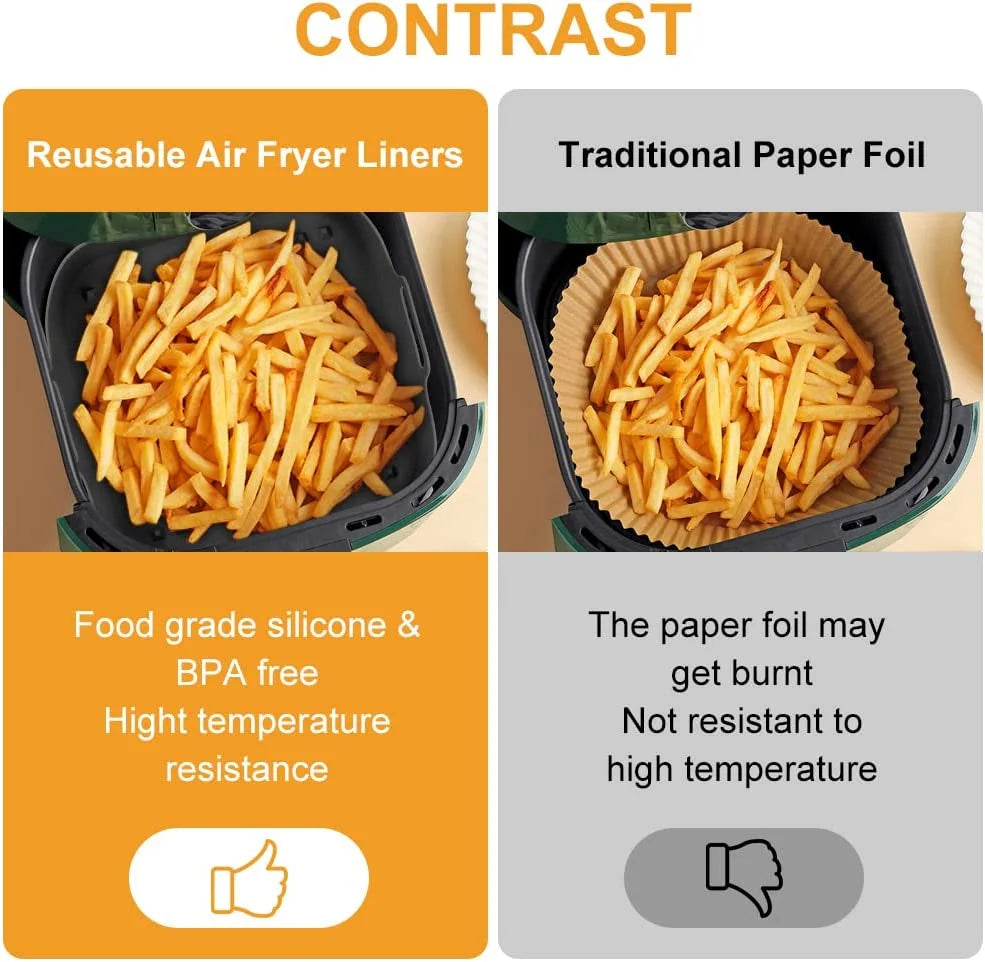 Air Fryer Silicone Pot Thick Reusable Silicone Square Air Fryer Liners Replacement of Parchment Liner Paper Air Fryer Basket