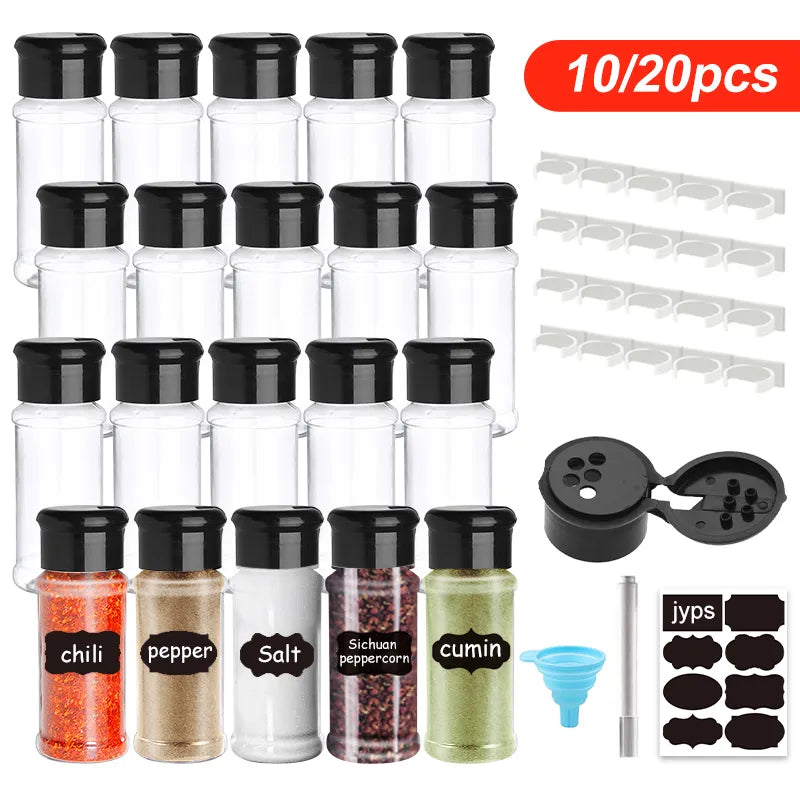 5/10/15/20PC Jars for spices Salt and Pepper Shaker Seasoning Jar spice organizer Plastic Barbecue Condiment Kitchen Gadget Tool