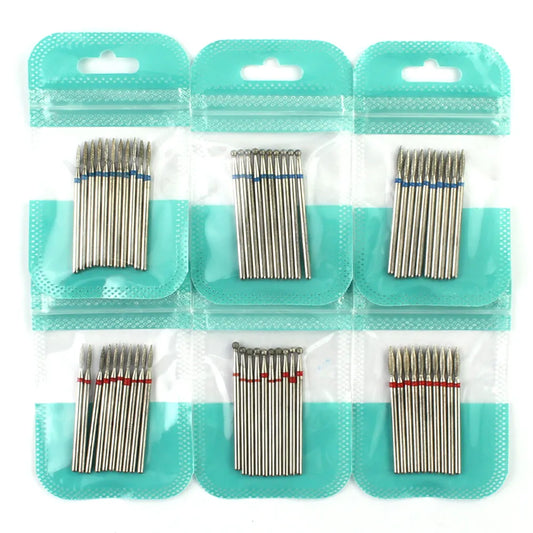 10pcs Diamond Milling Cutter Nail Drill Bits Set For Manicure Accessory Pedicure Eletric Machine Nail Bit Brush Burr Tools