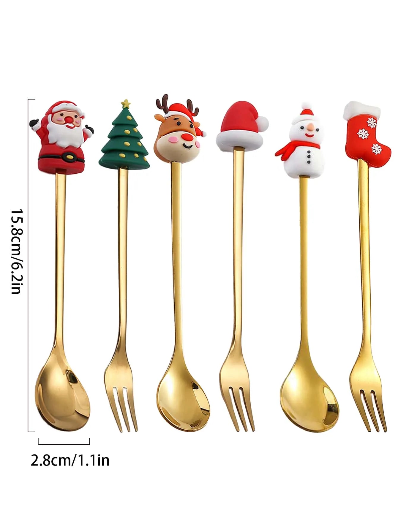 Leeseph Christmas Coffee Spoons Forks Set (4/6Pcs), Stainless Steel Spoon Forks Christmas Gifts for Kids(Red/Green Gift Box Set)