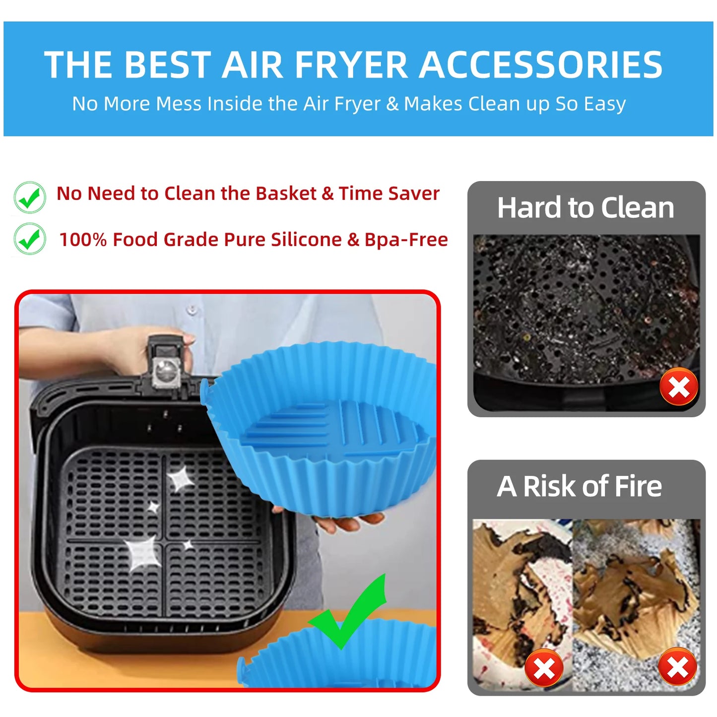 Air Fryer Silicone Liners Air Fryer Silicone Pot Reusable Silicone Air Fryer Liners Food Safe Non Stick Air Fryer Basket Accesso