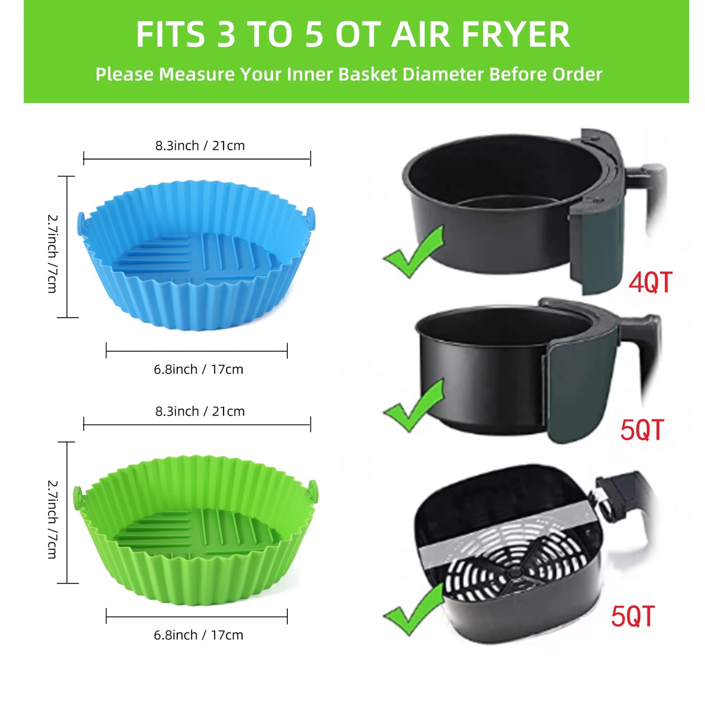 Air Fryer Silicone Liners Air Fryer Silicone Pot Reusable Silicone Air Fryer Liners Food Safe Non Stick Air Fryer Basket Accesso