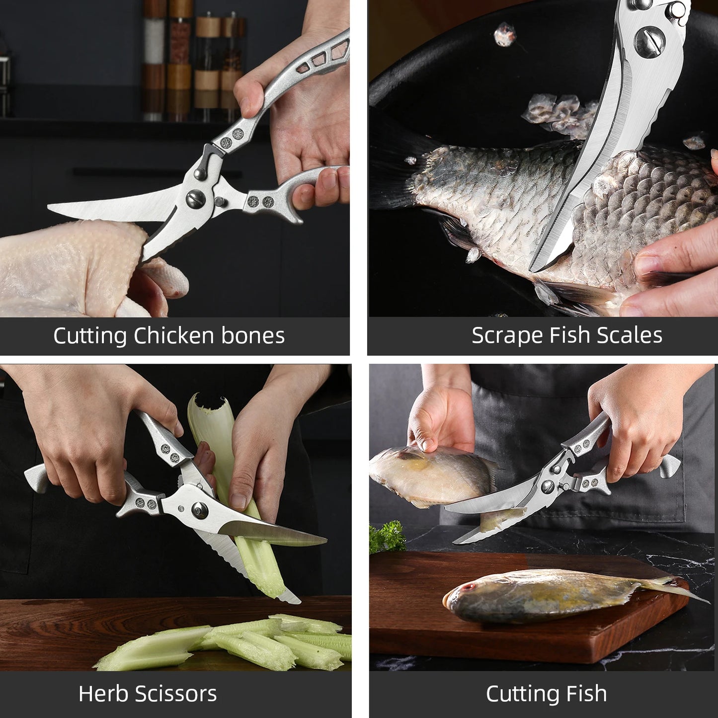 Kitchen Scissors Chicken Bone Kitchen Shears,Duck Fish Cutter 4Cr Stainless Steel Fish Scissors Scale Clean Cook Scissors Knife